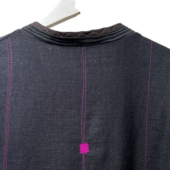 Artsy Vest M/L Charcoal Black Pink Emboidered Applique Boho Top - Picture 4 of 12